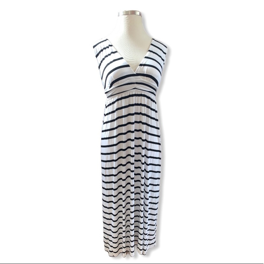 Scoop NYC Long Striped Black and White Dress